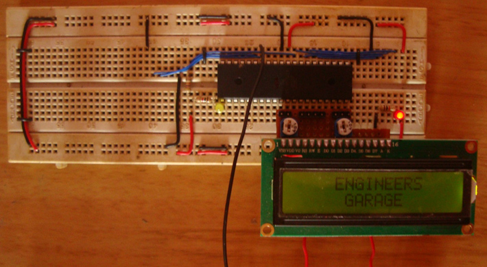  Circuit set up of LCD Module built using AVR controller and 16x2 alphanumeric LCD display