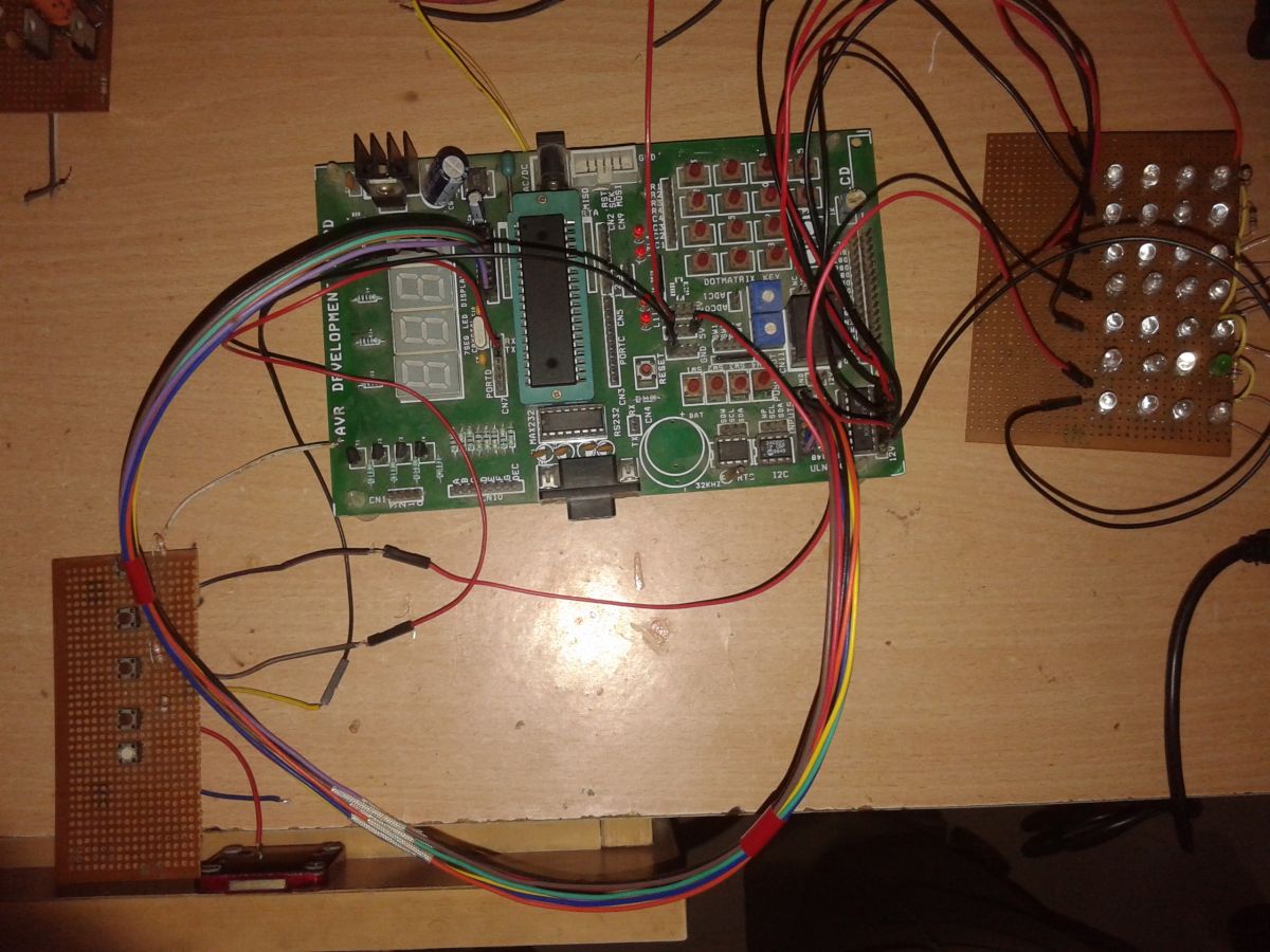 Prototype of AVR ATMega16 based LED Chaser Circuit designed on breadboard