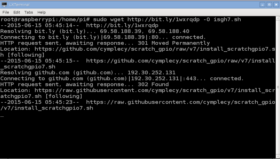 Dowloading Scratch Command for Raspberry pi