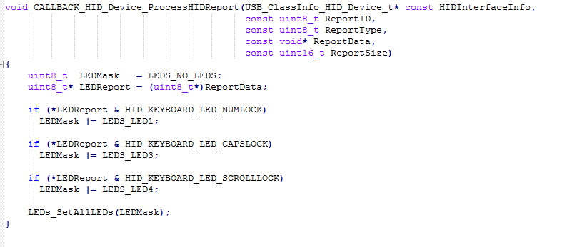 Screenshot of CALLBACK_HID_Device_ProcessHIDReport Function in LUFA Library Screenshot of CALLBACK_HID_Device_ProcessHIDReport Function in LUFA Library