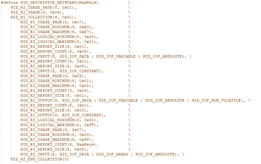 Screenshot of field values of the usage report descriptor from HID_DESCRIPTOR_KEYBOARD Function Screenshot of field values of the usage report descriptor from HID_DESCRIPTOR_KEYBOARD Function
