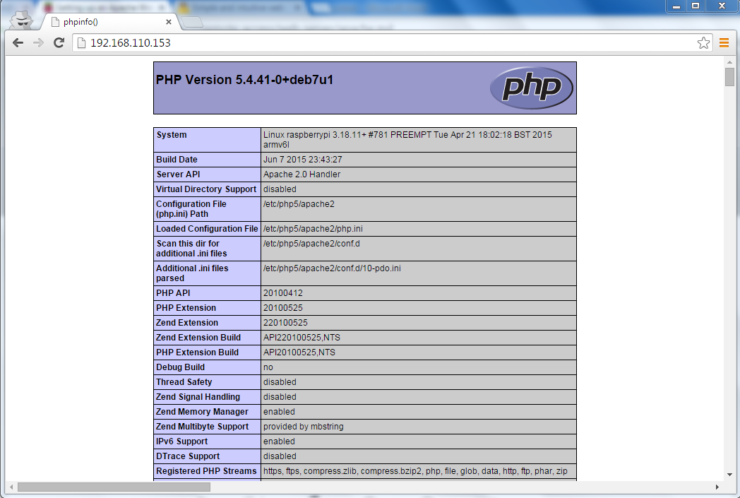 Testing PHP code in Raspberry Pi Apache Server